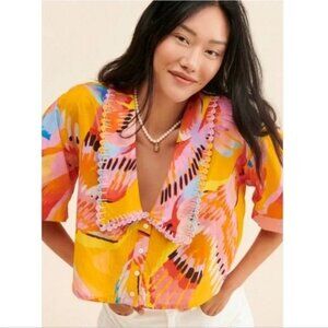 Farm Rio Neon Macaws button down collared top Womens Size Medium